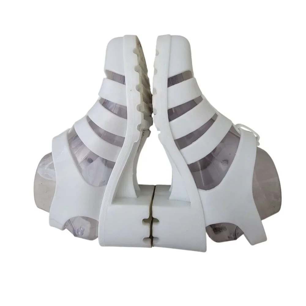 DOLLY MIX White Jelly Platform Strappy Sandals Chunky Heel Women's Sz 8.5 - Picture 5 of 9